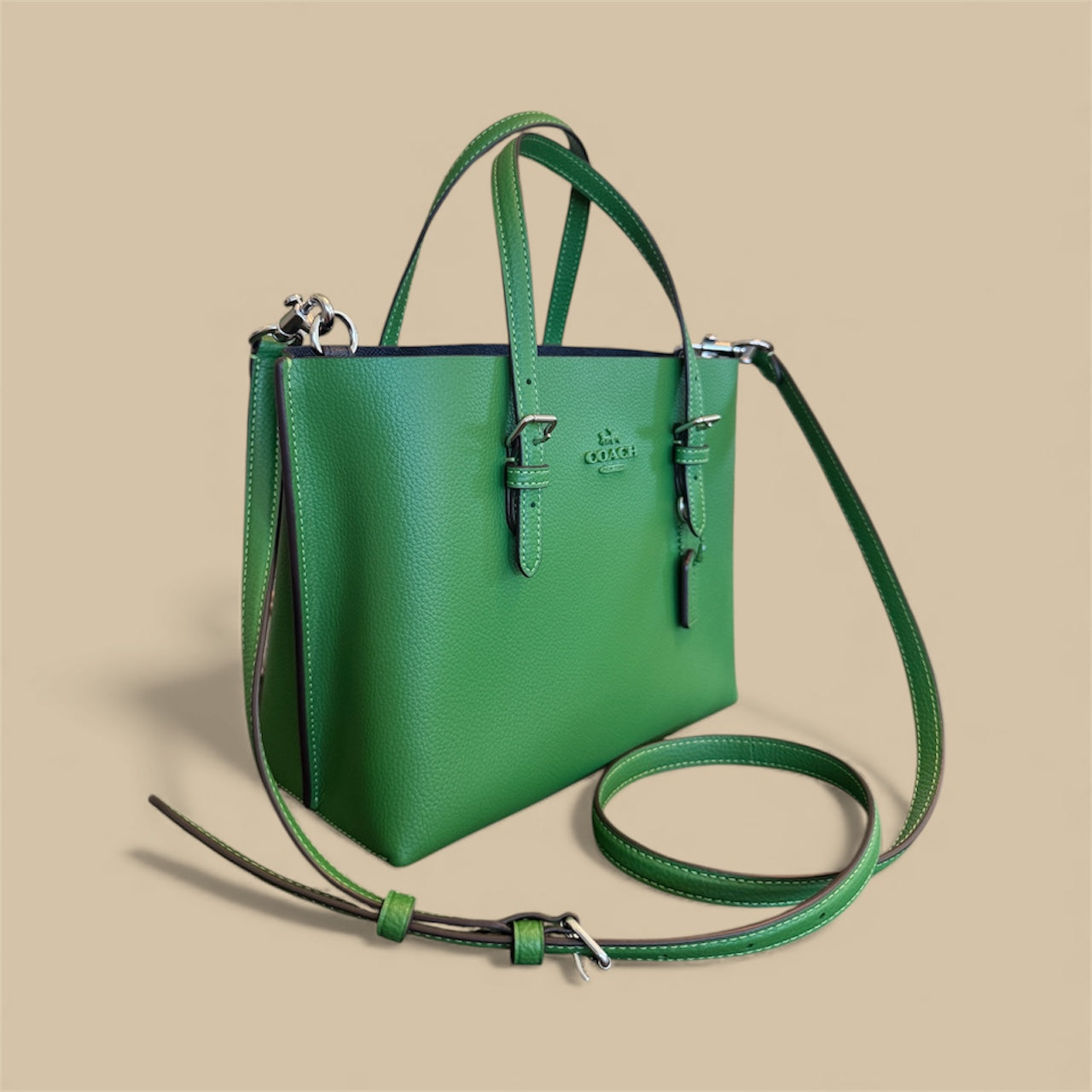 Coach Mollie Tote 25 Kelly Green Leather Crossbody Handbag with Hardware