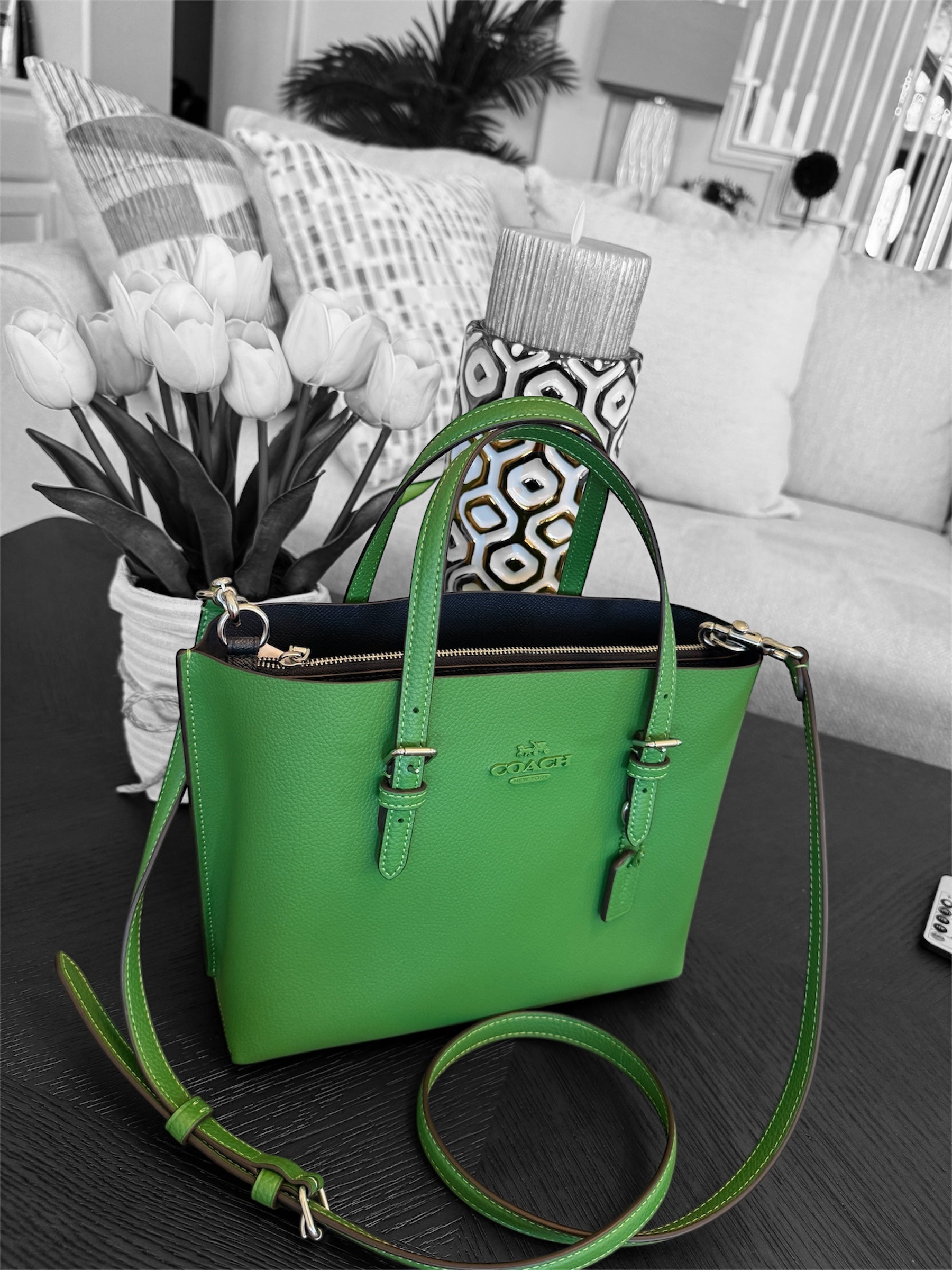 Coach Mollie Tote 25 Kelly Green Leather Crossbody Handbag with Hardware