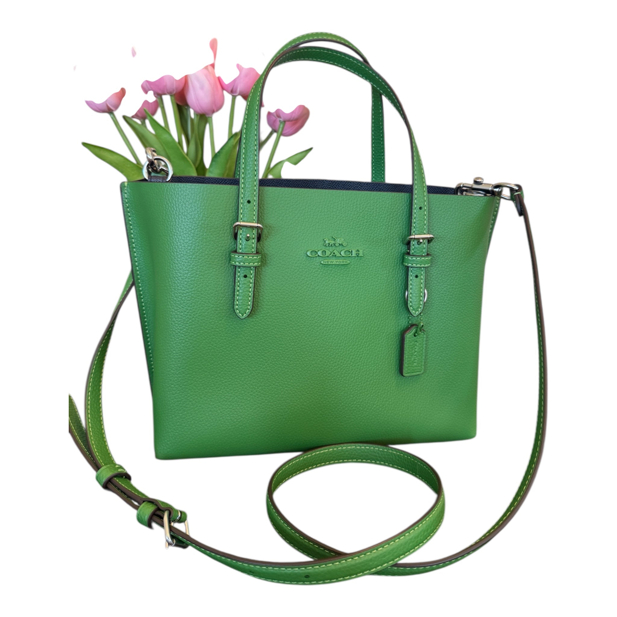 Coach Mollie Tote 25 Kelly Green Leather Crossbody Handbag with Hardware