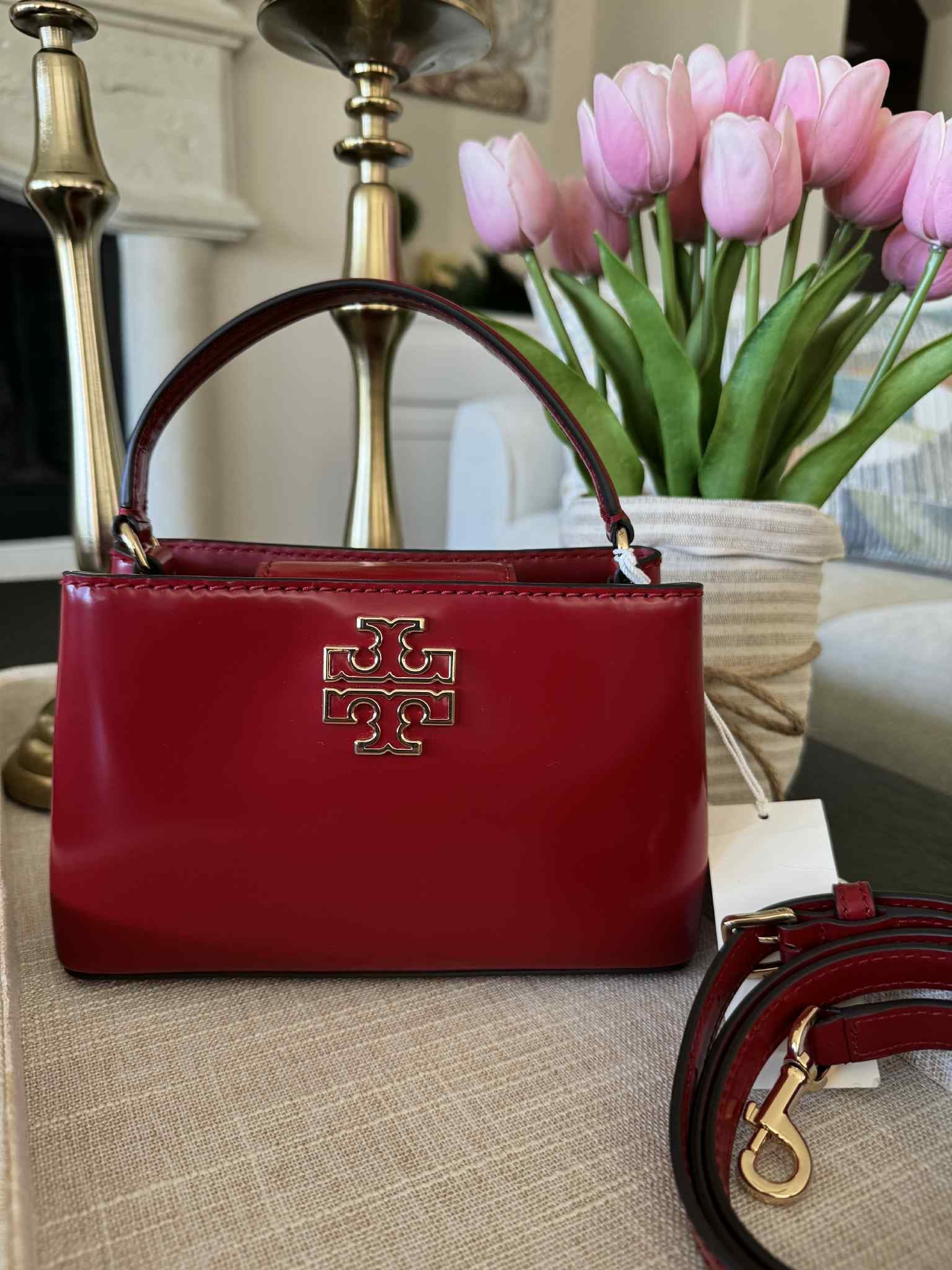 Tory Burch Britten Smooth Micro Satchel Red Leather Crossbody Bag New With Tags