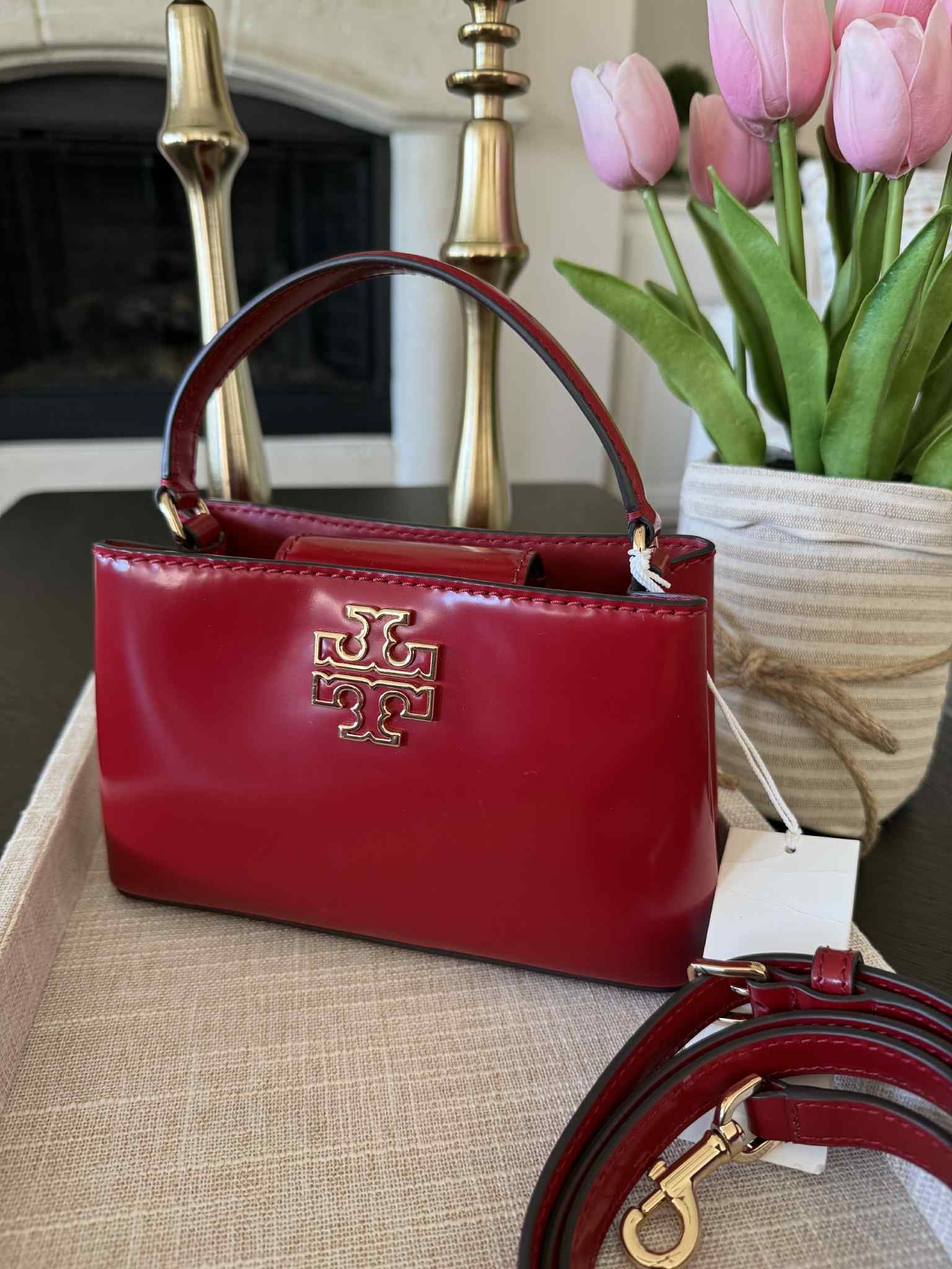 Tory Burch Britten Smooth Micro Satchel Red Leather Crossbody Bag New With Tags