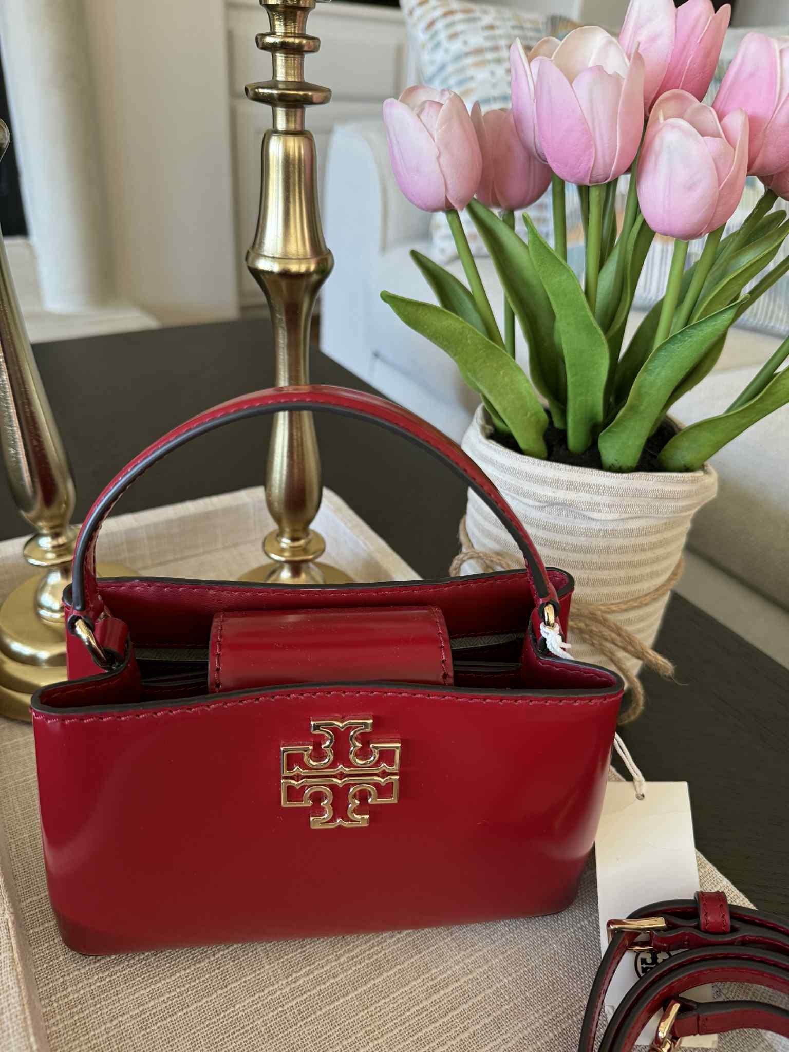 Tory Burch Britten Smooth Micro Satchel Red Leather Crossbody Bag New With Tags