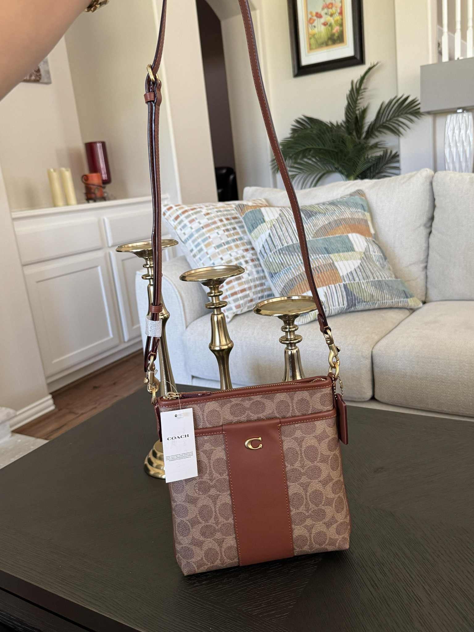 Coach Kitt Messenger Crossbody Tan Caramel Signature Canvas Colorblock Bag New With Tags